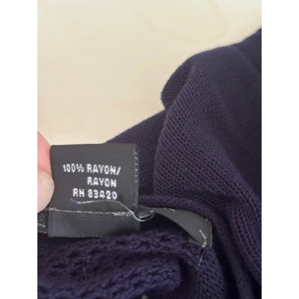 August Silk Navy Blue Open‎ Front Draped Cardigan Mesh Back Knit Sweater Large